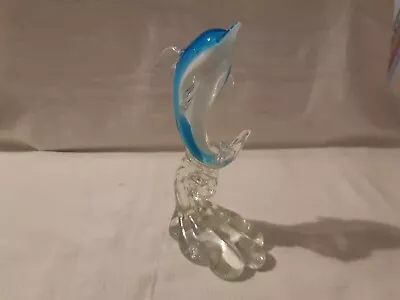 Buy Art Glass Dolphin Riding A Wave Blue White And Clear Figure / Paperweight • 10£