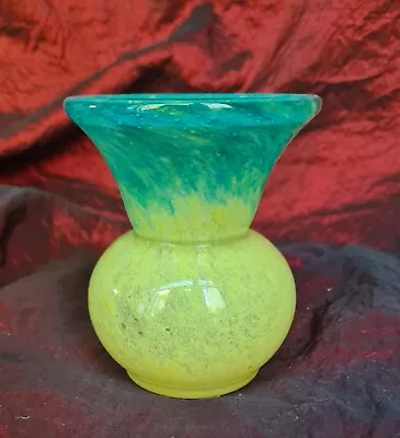 Buy Vintage Thistle Shaped Yellow Turquoise Vasart Scottish Glass Vase • 28.53£