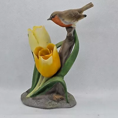 Buy Royal Osborne Ceramic Robin On Trunk With Yellow Tulips 14cm Height • 19.99£