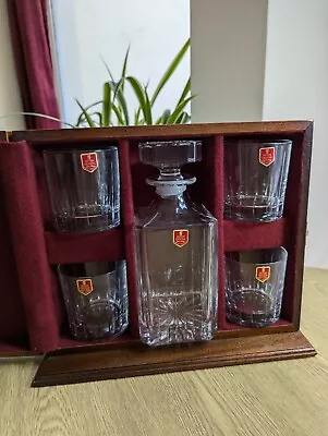 Buy Vintage Devon Crystal 4 X Whisky Tumblers & Decanter In Wooden Presentation Case • 127.50£