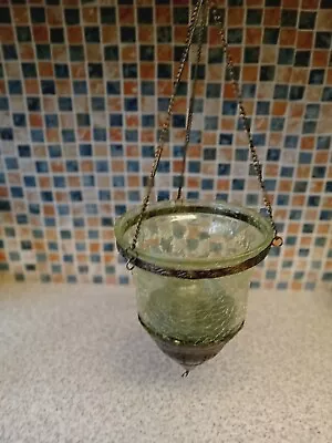 Buy Morrocan Style Hanging Tealight Holder Hint Of Green Crackle Glass • 8.99£