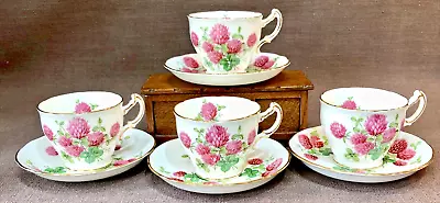 Buy Vintage Hammersley & Co Bone China “Pink Clover 4177” Cups & Saucers - 9 Piece • 42£