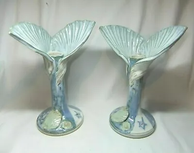 Buy Brenda Wright Candlesticks Candle Holders York Studio Pottery Blue Shell Themed • 74.99£