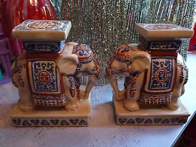 Buy Two Painted Stone Glazed Indian Elephant Stands • 39.99£