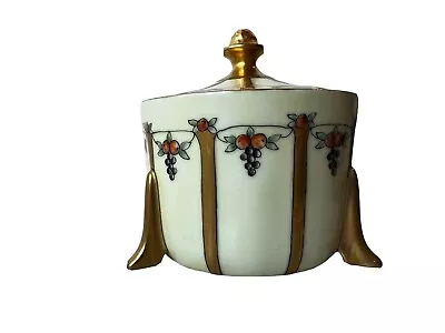 Buy Thomas Bavaria Sugar Dish Art Deco Porcelain, Lid Three Footed Gold Trim Striped • 35.81£