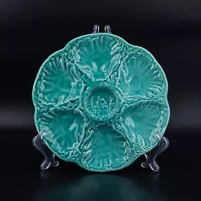 Buy Antique Majolica Oyster Plate GIEN Vintage Blue Green Turquoise MINT CONDITION • 102.51£