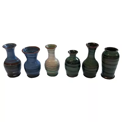 Buy Set Of 6 Wold Pottery Vases Striped Glazed Ceramic 6Inches To 8Inches Tall • 17.99£