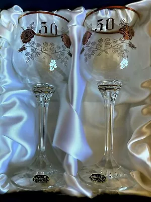 Buy Bohemia Glasses Crystal Cut Glass Bohemian Czech 50 & Flower Design • 19.99£