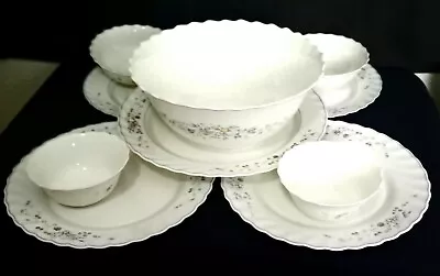 Buy Vintage Arcopal Victoria France Set For 2 White W/blue Trim Dinnerware 10 Pieces • 88.53£