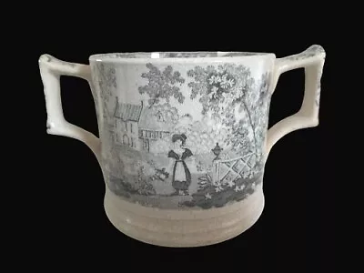 Buy Antique Pearlware Loving Cup Decorated With A Young Lady Watering Her Garden • 49.95£