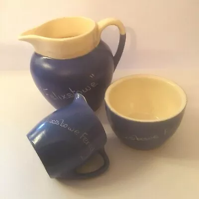 Buy Three Pieces 1950s Blue Devon Ware Devonmoor, 'Felixstowe' Jug, Sugar & Creamer • 29.99£