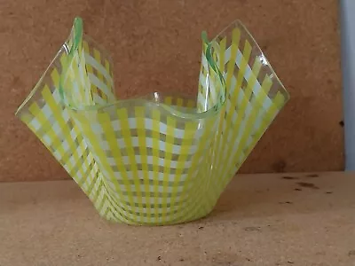 Buy CHANCE GLASS HANDKERCHIEF VASE, WAVY YELLOW AND WHITE STRIPES, 1960s/1970, RETRO • 10£