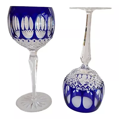 Buy Godinger Edinburgh Cut To Clear Hock Wine Glasses Crystal Cobalt Blue Set Of (2) • 153.77£