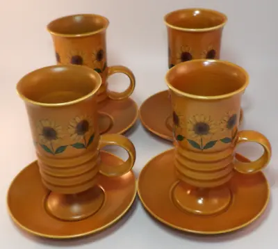 Buy 4 Retro Carlton Ware Sunflower Pattern Coffee Cups Mugs & Saucers 70s Excellent • 25.99£