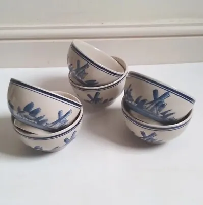 Buy 6 Vintage Dutch Design Blue Windmill & Boat Glazed Deep Heavy Soup Cereal Bowls • 26£