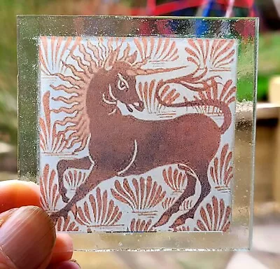 Buy Stained Glass Unicorn Permanently Kiln Fired Piece 6.5cm X 6.5cm On Clear Glass • 20£