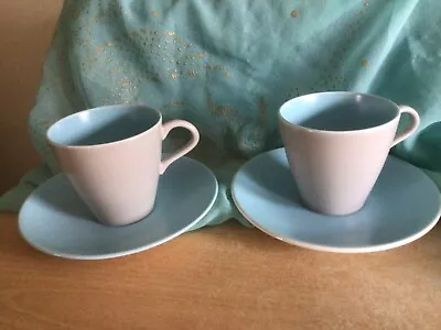 Buy Poole Pottery Twintone Blue &  Grey 1950s 2Cups+ Saucers HT Cup 3” • 12£