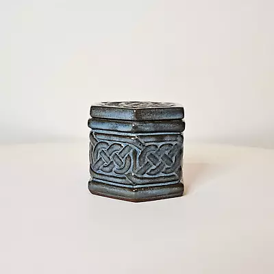 Buy Tyn Llan Celtic Knot Blue Pottery Trinket Pot With Lid  Hexagon Shape Wales Uk • 15£