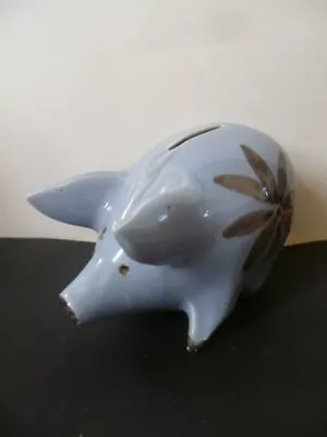 Buy Vintage Signed David Sharp Rye Studio Pottery Lotus Flower Pale Blue Piggy Bank • 17.50£