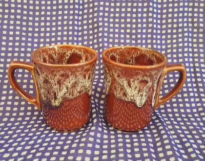 Buy KERNEWEK POTTERY CORNWALL SET OF 2 BROWN HONEYCOMB 8x6cm MUGS C.1970s • 14.99£