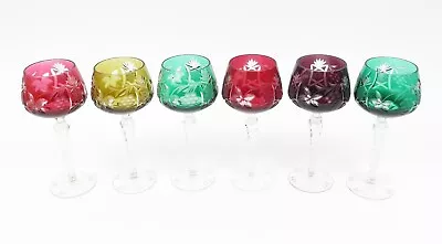 Buy Set Of 6 Czech Bohemian Cased Crystal 8  Tall Wine Goblet Glasses Cut To Clear • 265.59£