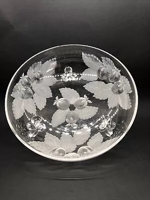 Buy Antique Hawkes Etched Glass Strawberry Fruit Footed Serving Centerpiece Bowl • 46.59£