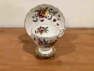 Buy TUSCAN BONE CHINA ENGLAND CUP AND SAUCER SET PANSY FLOWERS + Stand. • 13.28£