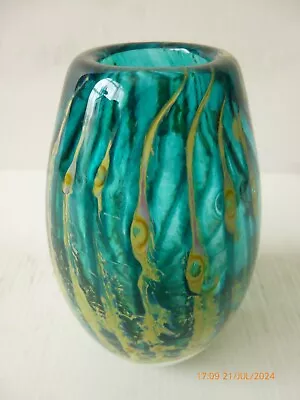 Buy Mdina Blue Glass Vase Sea And Sand Design - Signed • 18£