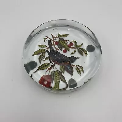 Buy Vintage Viking Glass Round Clear Glass Hand Painted Bird Robin Paperweight • 23.30£