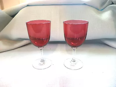 Buy (Ref 002) Two Vintage Cranberry Glass Wine Glasses • 10£