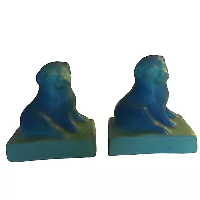 Buy ANTIQUE Van Briggle Art Pottery Sea Blue Puppy Dog Bookends American Arts Crafts • 309.87£