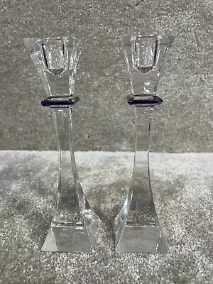 Buy Vintage Pair Of Clear Glass Crystal Nachtmann Candlestick Holders Square Base • 49.99£