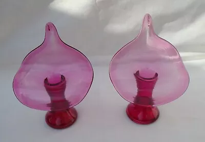 Buy Two Cranberry Art Glass Jack In The Pulpit Vases Vgc 6.25'' • 18£