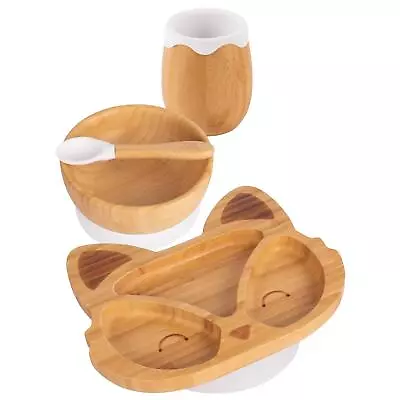 Buy 4pc Tiny Dining White Fox Bamboo Baby Feeding Set Kids Plate Bowl Spoon Cup • 27£