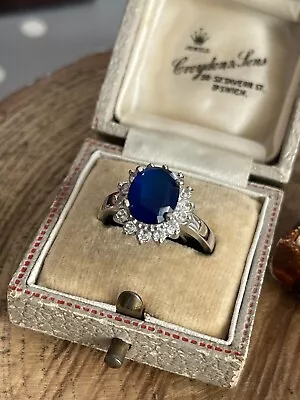 Buy Vintage Cocktail Ring Blue Faceted Glass Silver Tone Band Art Deco Style Size N • 20£