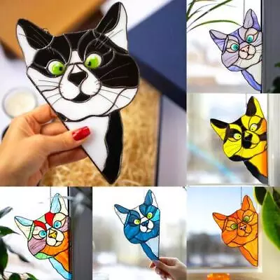 Buy Colorful Cat Stained Glass Window Suncatcher Hanging Decoration • 13.01£
