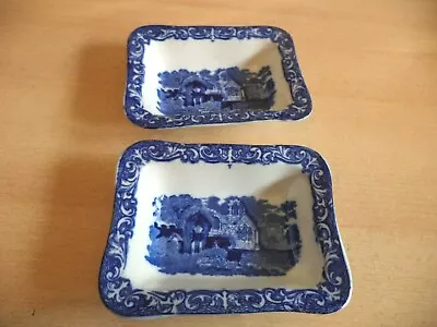 Buy 2 GEORGE JONES ABBEY Shredded Wheat Dish Cereal Bowl BLUE & WHITE Old Antique • 17.99£