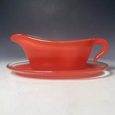 Buy Vintage Retro 1960s Red Spray Ware PHOENIX Pyrex Glass Gravy Sauce Boat & Saucer • 18.95£