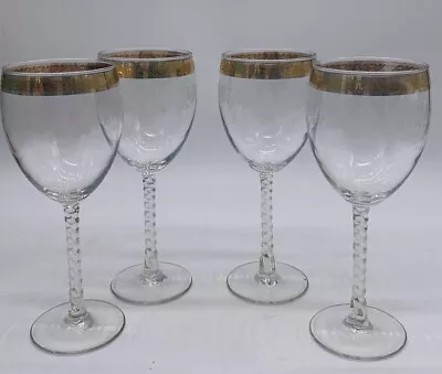 Buy Vtg Gold Rim Etched Swag Twist Stem Crystal Wine Goblets -Glassware- Barware • 17.89£