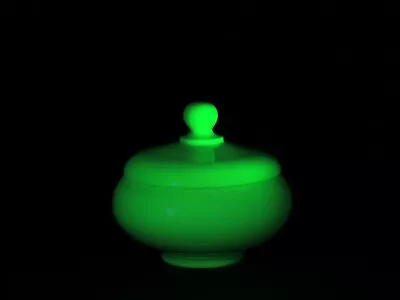 Buy Large Yellow Milk Glass Pot With Lid Green Glow UV Reactive  • 24.99£