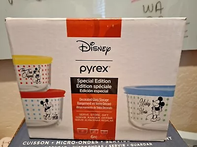 Buy NEW DISNEY Mickey Pyrex Bowls W Lids Special Edition 2, 4, & 7 Cup Sz. 6 Pc Set  • 23.30£
