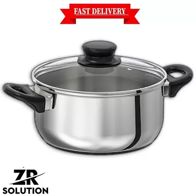 Buy 21cm Stainless Steel Non Stick Saucepans Cookware Cooking Pot Pan Glass With Lid • 12.47£