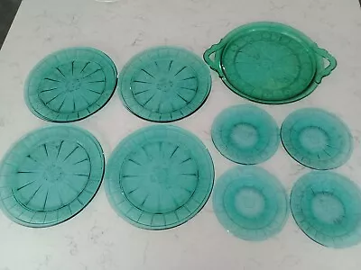 Buy Jeannette Depression Glass  Doric & Pansy 4 Dinner, 4 Side & 1 Cake Plate RARE • 44.99£