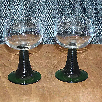 Buy Pair Of Vintage French Beehive Stem Emerald Green Wine Glasses Luminarc • 14.50£