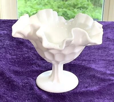 Buy Fenton Glass 5 1/4 T X 7  Diam Thumbprint White Milk Glass Dbl Crimped Compote • 7.45£