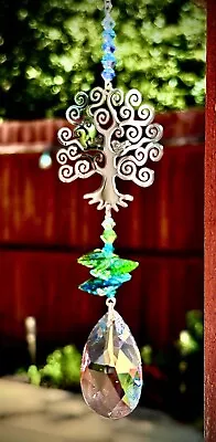 Buy Suncatcher Stained Glass Art Window Hangings Tree With Green And Blue Stones • 10£