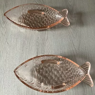 Buy Art Deco Pink Glass 'Fish' Dish By Bernsdorf Set Of 2 • 9.99£