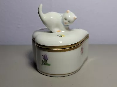 Buy Vintage Herend Cat Heart Floral Porcelain Trinket Box • 27.95£