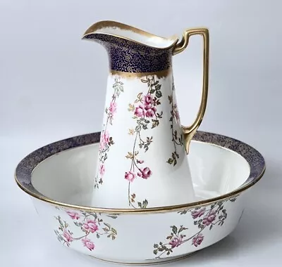 Buy Antique Ceramic Hand Painted Water Jug  Pitcher And Wash Bowl Set • 99£