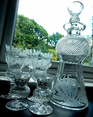 Buy Edinburgh Crystal THISTLE CUT Large Decanter & 8 Glasses VERY FINELY CUT Exc Con • 699.99£
